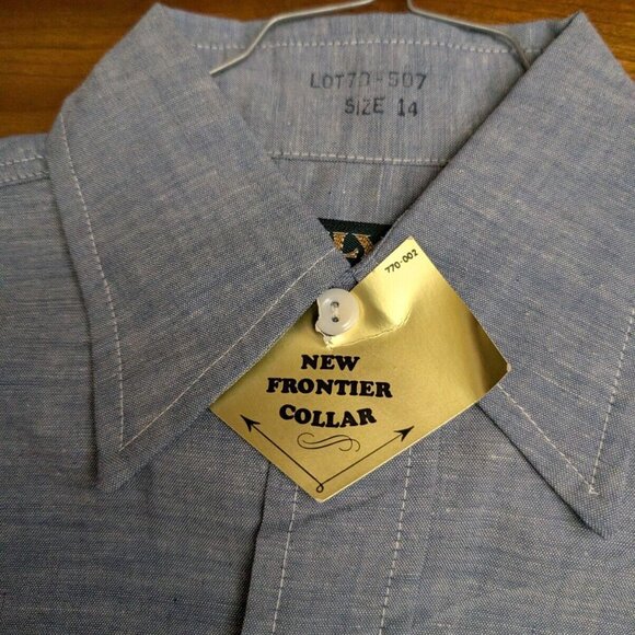 New Ely & Walker Mens Solid Gray/Blue Ultra-Press Western Button Up Shirt Sz 14 - Picture 8 of 16